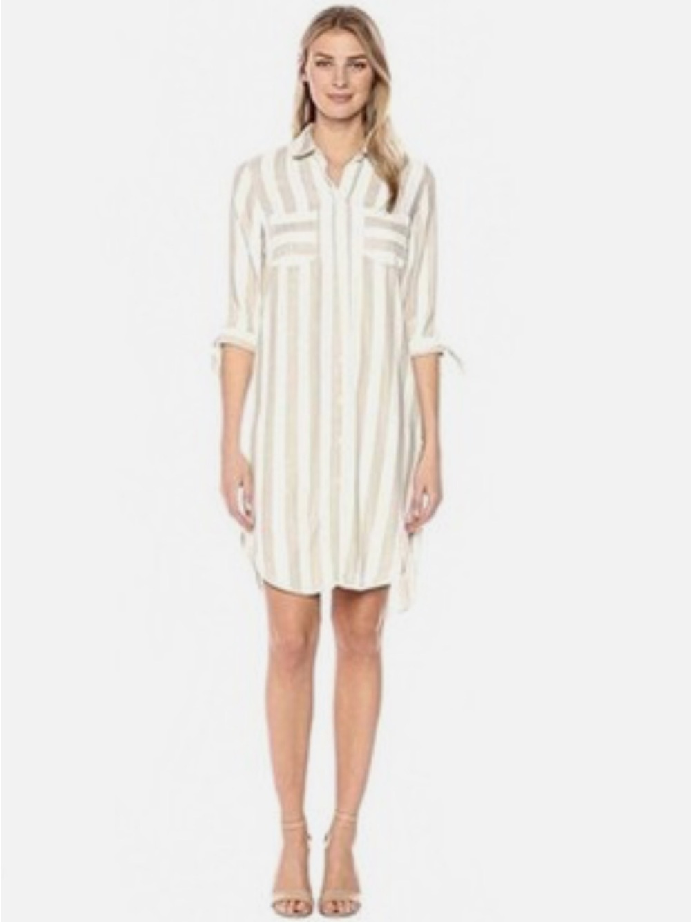 Sharagano sz 8 khaki and white stripe preppy shirt dress